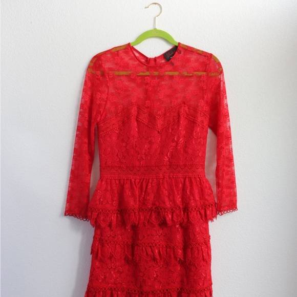 the kooples red lace dress The Kooples | Dresses | The Kooples Red Dress With Lace Sleeves A Line Holiday